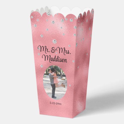 Elegant Pink Foil  Diamond Wedding Popcorn Favor Boxes