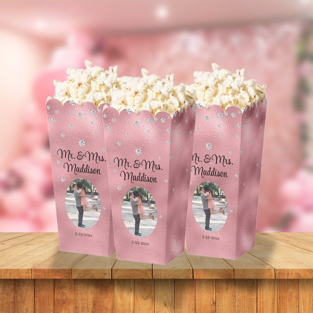 Elegant Pink Foil & Diamond Wedding Popcorn Favor Boxes (Creator Uploaded)
