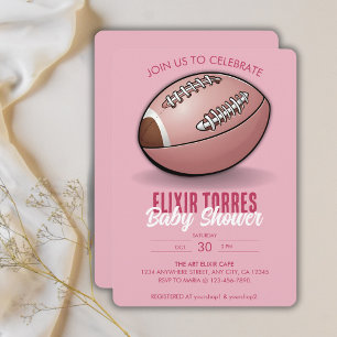 Elegant Pink Football Baby Shower Invitation