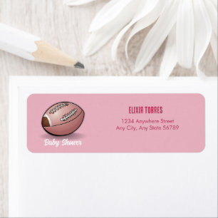 Elegant Pink Football Baby Shower Label