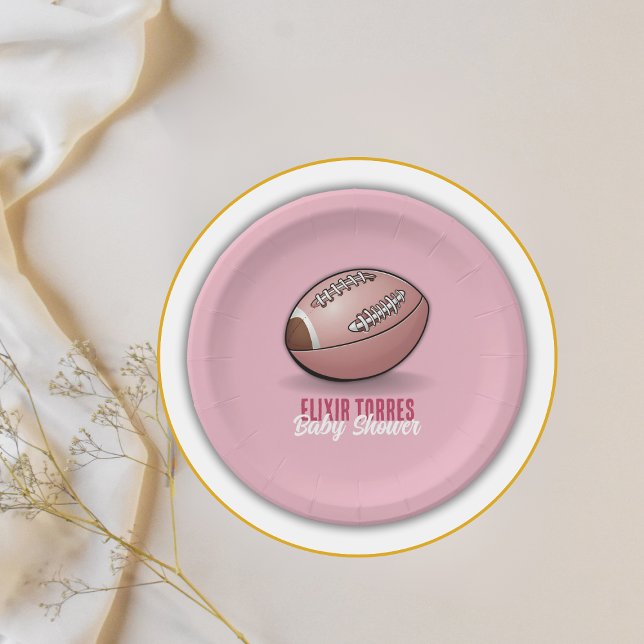 Elegant Pink Football Baby Shower Paper Plates (Creator Uploaded)