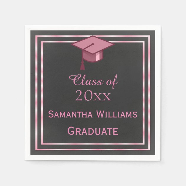 Elegant Pink Framed Graduation Paper Napkin