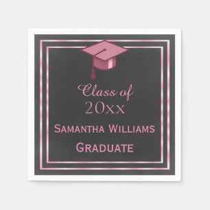 Elegant Pink Framed Graduation Paper Napkins