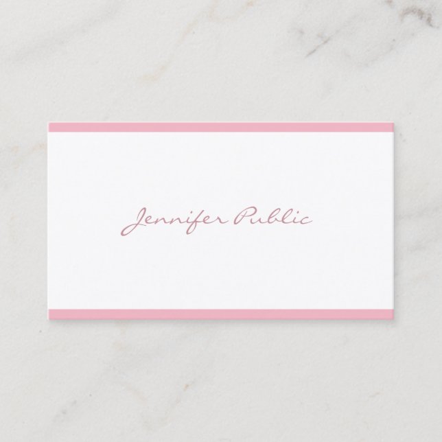 Elegant Pink Freehand Script Plain Sleek Luxury Business Card (Front)