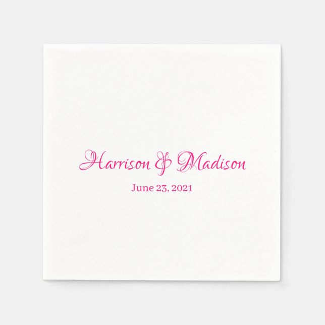 Elegant Pink Fuchsia Custom Script Names Wedding Napkins (Front)