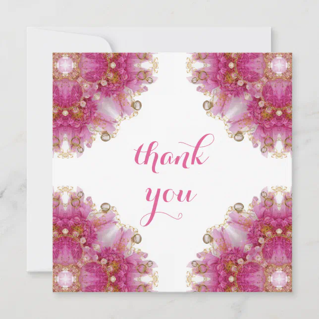 Elegant Pink Fuchsia Floral Flat Thank You Card | Zazzle