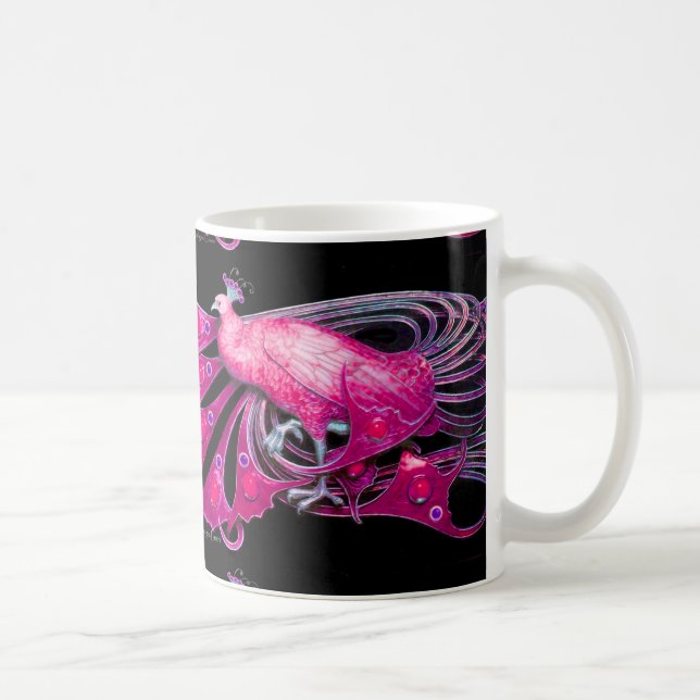 ELEGANT PINK FUCHSIA PEACOCK JEWEL COFFEE MUG (Right)