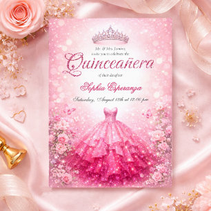 Elegant Pink & Fuchsia Quinceanera Invitation