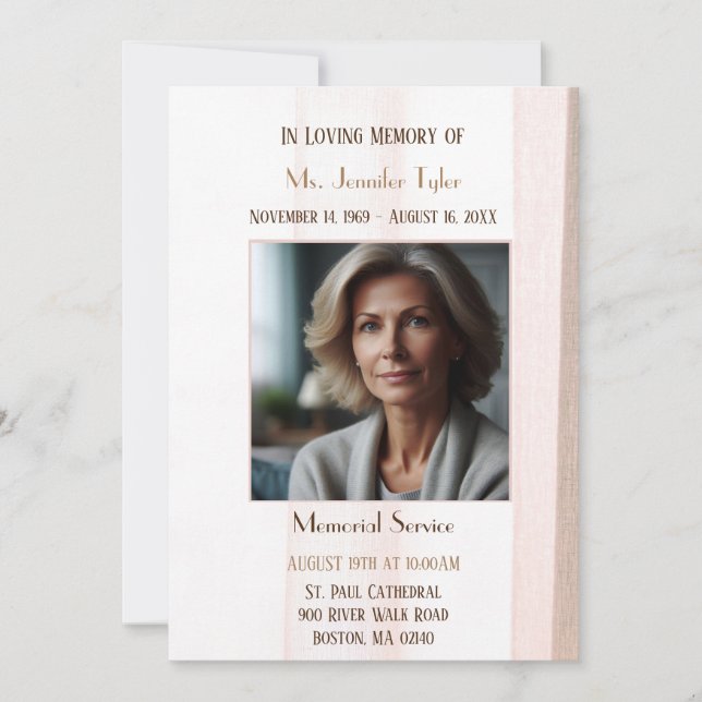 Elegant Pink Funeral Memorial Ceremony  Invitation (Front)