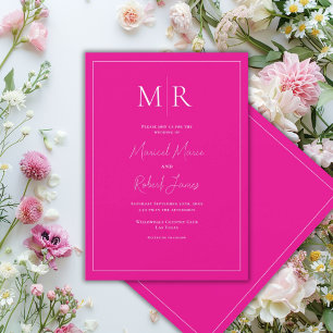 Elegant Pink Fuscia Monogram Modern Wedding Invitation