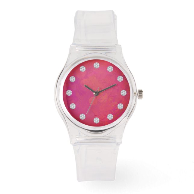 Elegant Pink Fusion Face And Diamonds Watch (Front)