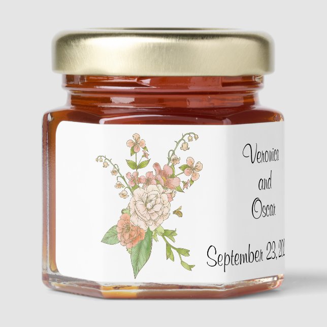 Elegant Pink Garden Bouquets Honey Jar Favors (Left)