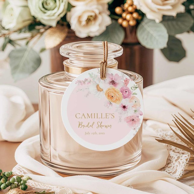 Elegant Pink Garden Bridal Shower Favor Tags (Pink Floral Bridal Shower Favor Tag)