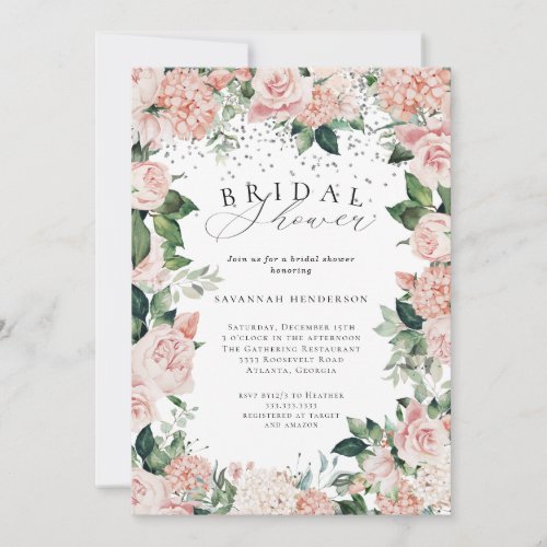 Elegant Pink Garden Floral Bridal Shower Invitation