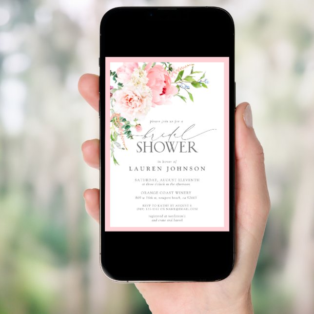 Elegant Pink Garden Flowers Bridal Shower Invitation (Front Digital)