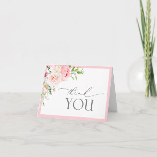 Elegant Pink Garden Flowers Bridal Shower Letterpress Thank You Card