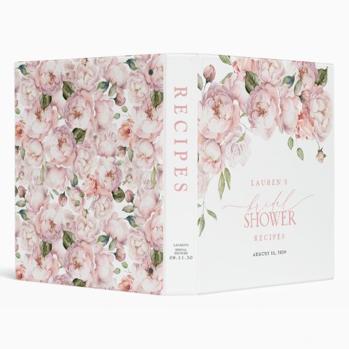 Elegant Pink Garden Flowers Bridal Shower Recipe 3 Ring Binder