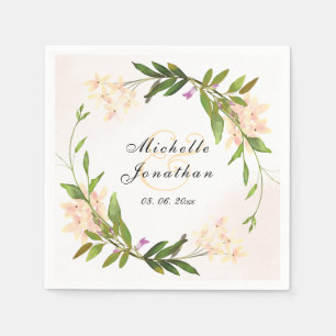 Elegant Pink Garden Flowers Greenery Wedding Napkins