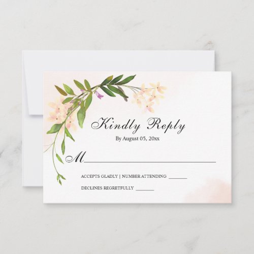 Elegant Pink Garden Flowers Greenery Wedding RSVP Card