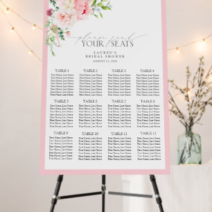 Elegant Pink Garden Flowers Shower Seating Chart Foam Board