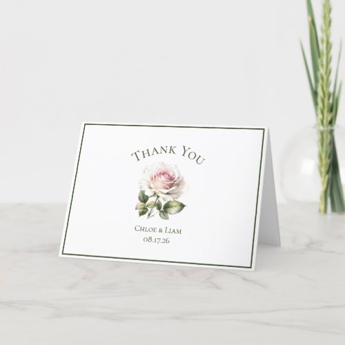 Elegant Pink Garden Rose Flower Wedding Thank You 