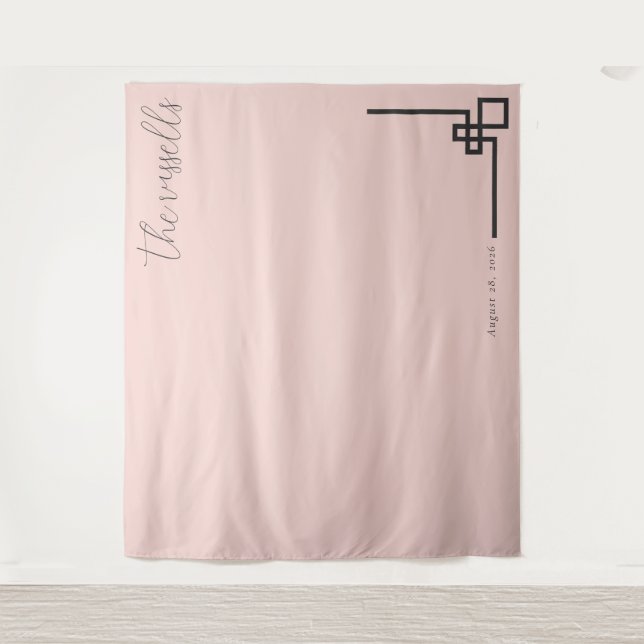 Elegant Pink Geometric Calligraphy Tapestry (Front)