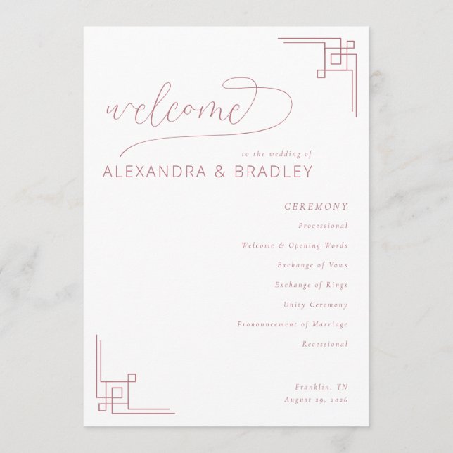 Elegant Pink Geometric Wedding Program (Front)