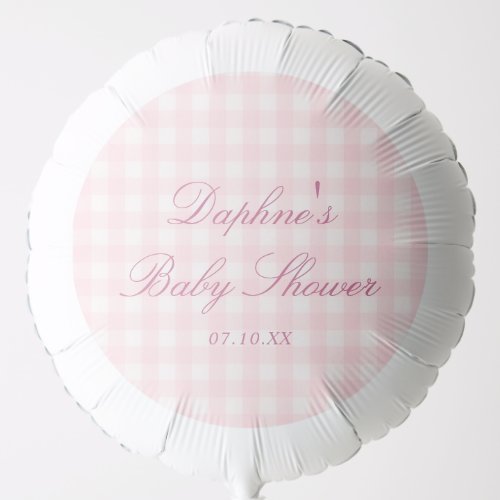 Elegant Pink Gingham Baby Shower Balloon