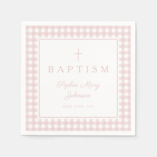 Elegant Pink Gingham Girl Baptism Napkins