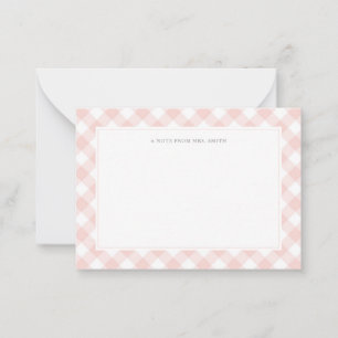 Elegant Pink Gingham Plaid Teacher Note Card