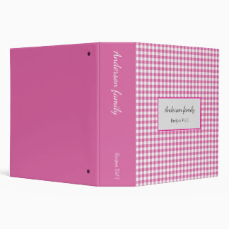 Elegant Pink Gingham Recipes Book 3 Ring Binder