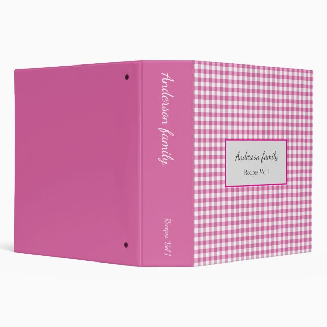 Elegant Pink Gingham Recipes Book 3 Ring Binder (Background)