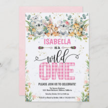 Elegant Pink Gingham Safari Wild One 1st Birthday