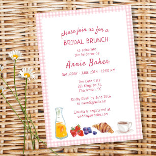 Elegant Pink Gingham Summer Brunch Bridal Shower Invitation