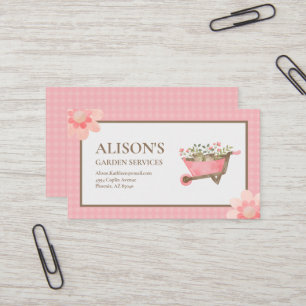 Elegant Pink Gingham Watercolor Garden Business Card