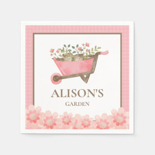 Elegant Pink Gingham Watercolor Garden Napkins