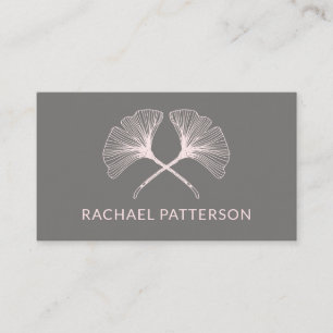 Elegant Pink Ginkgo Leaves on Gray Business Card