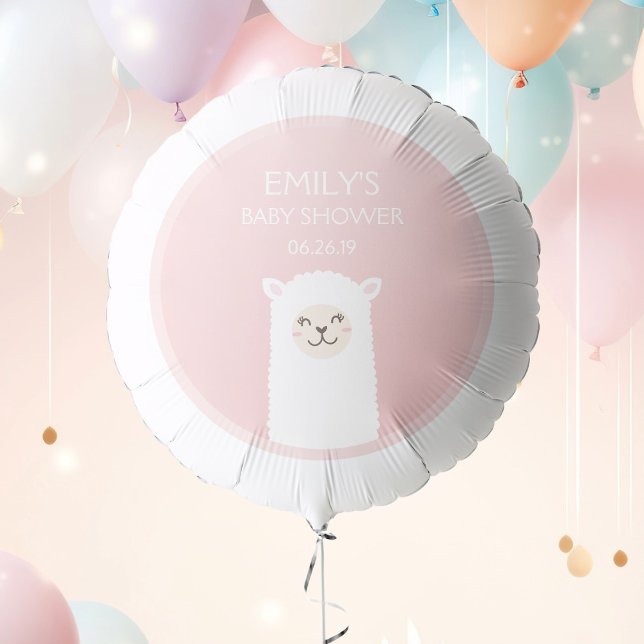 Elegant Pink Girl Baby Shower Cute Kawaii Llama Balloon (Creator Uploaded)