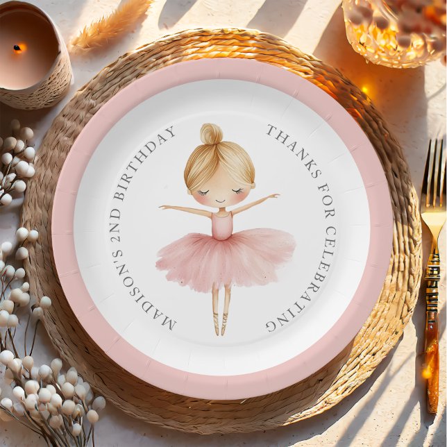 Elegant Pink Girl Ballerina Birthday Party Paper Plates (Creator Uploaded)