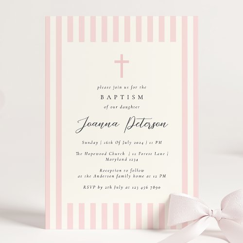 Elegant Pink Girl Baptism Invitation