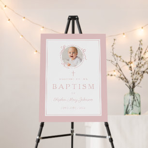 Elegant Pink Girl Baptism Photo Welcome Foam Board