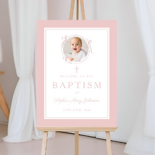 Elegant Pink Girl Baptism Photo Welcome Foam Board