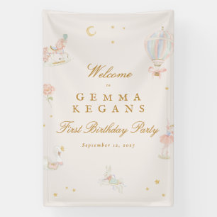 elegant pink girl fairytale birthday party welcome banner
