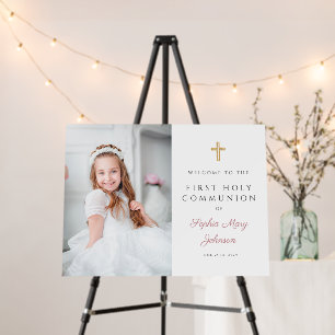 Elegant Pink Girl Photo First Communion Welcome Foam Board