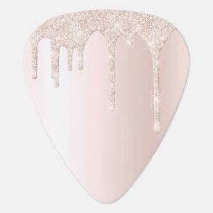 Elegant Pink Girly Drip Glitter Guitar Pick