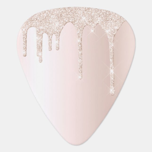 Elegant Pink Girly Drip Glitter Guitar Pick (Front)