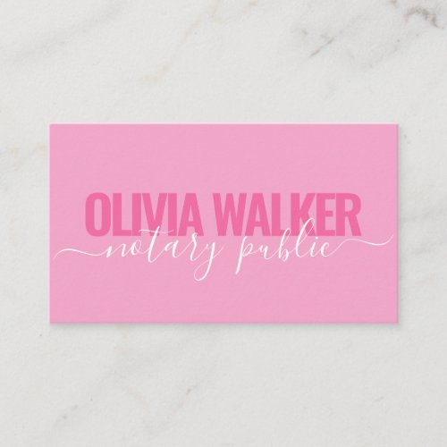 Elegant Pink Girly Signature Notary Public Agent Business Card