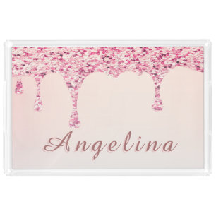Elegant Pink Glam Glitter Drip Acrylic Tray
