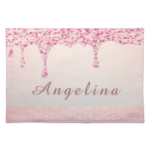 Elegant Pink Glam Glitter Drip Cloth Placemat