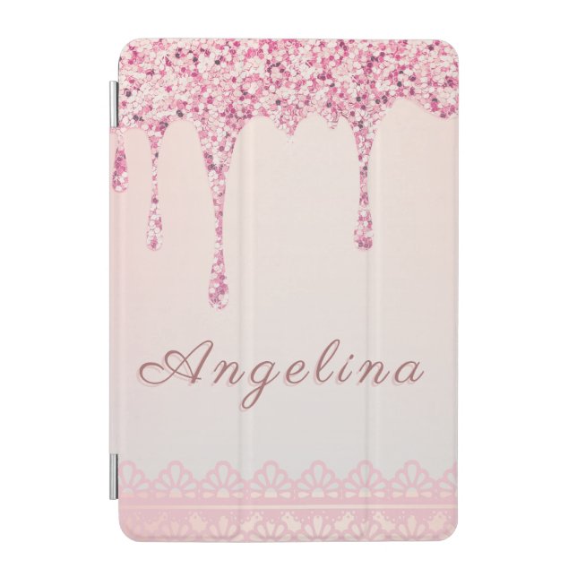 Elegant Pink Glam Glitter Drip iPad Cover (Front)